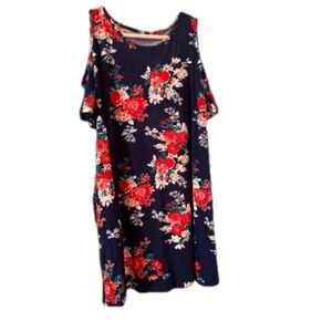 New  plus size 2X Navy Blue floral print cold shoulder dress  BN 74. SPRING 🌸🌹🌺